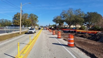 Crews are installing a new drainage system on the east side of the roadway