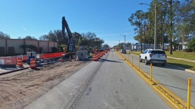 Crews are installing a new drainage system on the east side of the roadway