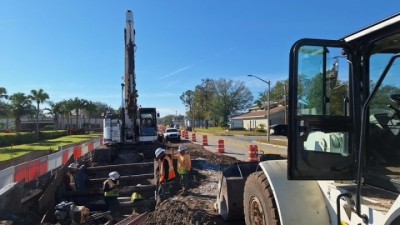 Crews are installing a new drainage system on the east side of the roadway