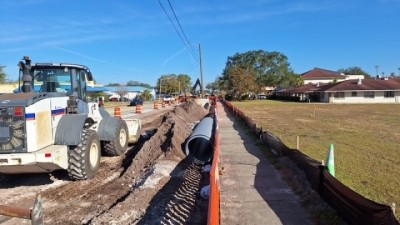 Crews are installing a new drainage system on the east side of the roadway.