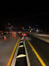 Crews cutting joints in the Traffic Separator.