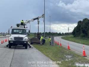 Crews are installing slip base at the Northbound Alico Off-Ramp